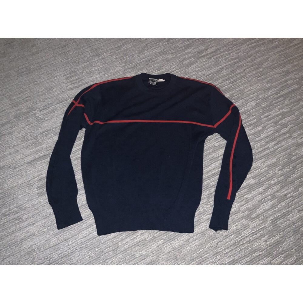 Vintage Obermeyer Sweater Womens L Slim Fit Wool Blend Navy Stripes